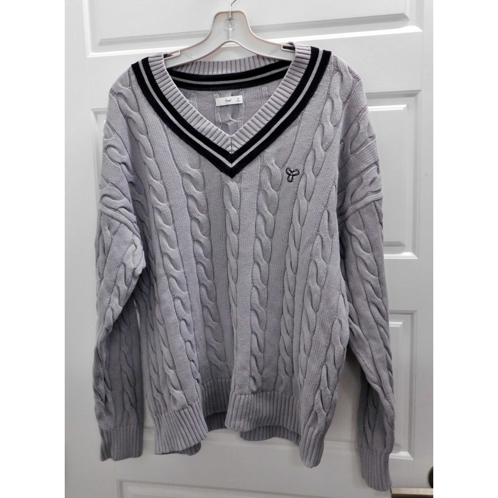 TNA Womens Sweater Cable Knit Gray Color V Neckline Nautical Preppy Size M